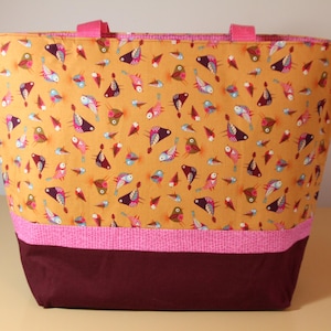 Bolso de mano/bolso de hombro/cartera hecho a mano: lindos pájaros sobre fondo ocre