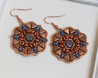 Boucles d'oreilles sarcelle, bleues et cuivre