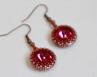Boucles d'oreilles en perles de cristal rose fuchsia