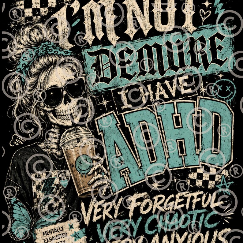 ADHD Skeleton PNG Bundle | Retro Mental Health Designs (digital ...
