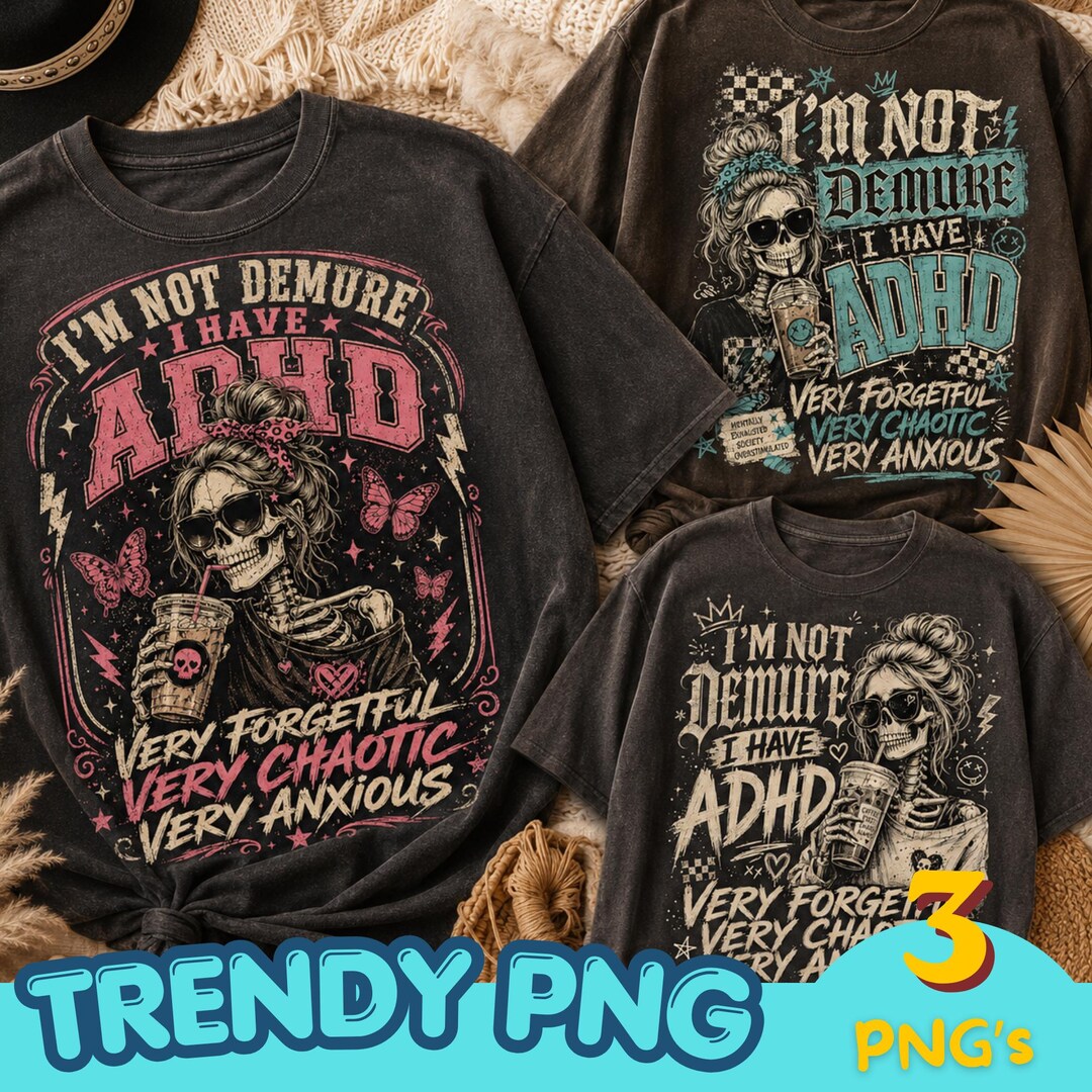 ADHD Skeleton PNG Bundle | Retro Mental Health Designs (digital ...