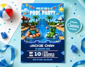 Roblox Birthday Invitation, Pool Party Invite, Canva Template (Digital Download)