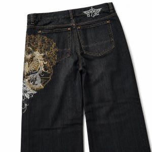 Vintage Washed Embroidered Wide Leg Jeans – Y2K Streetwear Denim Pants, Baggy Fit Graphic Jeans Unisex