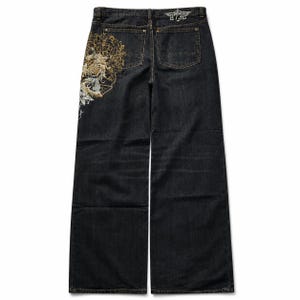 Vintage Washed Embroidered Wide Leg Jeans – Y2K Streetwear Denim Pants, Baggy Fit Graphic Jeans Unisex