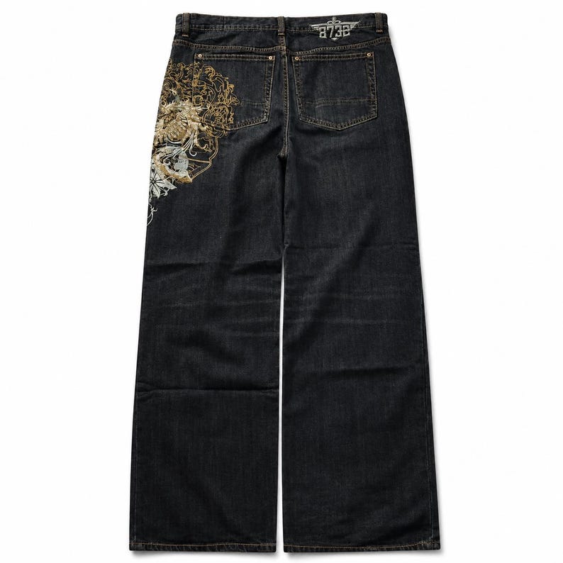 Vintage Washed Embroidered Wide Leg Jeans – Y2K Streetwear Denim Pants, Baggy Fit Graphic Jeans Unisex