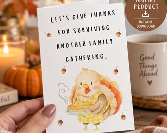 Sarkastische Thanksgiving-Truthahnkarte, lustiger Humor für Familienfeiern (Digitaler Download)