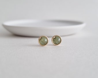 Green Apatite Earstuds (7mm) | 14k Gold-filled (Yellow Gold)