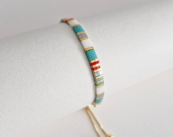 STAK Bracelet (Turquoise & Red) / Japanese Beads | 24k Gold-plated Beads