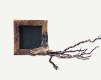 Sculptural Driftwood Picture Frame 4x4 – Reclaimed Oak Barnwood, Organic Modern Wall Decor