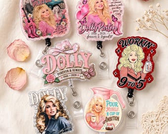 Dolly Parton Badge Reel, Country Music Nurse Badge Holder, Pink Glitter Retractable ID Clip, Funny Gift for Nurse, Music Lover Gift