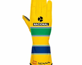 Ayrton Senna Racing Gloves Tribute Replica F1 Motorsport Karting Driving Gloves
