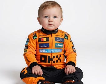 Kids F1 Inspired Racing Suit Toddler Black Motorsport jumpsuit Race Car Outfit