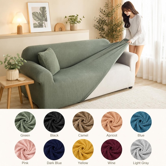 Washable Jacquard Sofa Cover | Elastic Stretch Slipcover for Sectional Couch