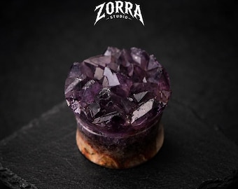 Raw Amethyst Crystal Cluster Ear Plugs - Natural Purple Druzy Stone Gauges - Organic Ear Tunnels - Witchy Boho Jewelry - Single Piece