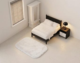 Accogliente camera da letto monocromatica in scala 1:12 per casa delle bambole / Mini camera moderna e minimalista, 6 pezzi