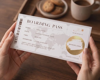 Made-to-Order Boarding Pass Scratch Ticket, Vacation Reveal Experience Gift For Her