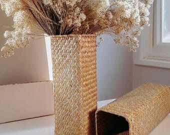 籐編み花瓶 ハンドメイド ボヘミアン風フラワーバスケット ドライフラワーホルダー