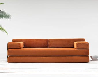 Modular Sofa Bed |  Convertible Couch | Roll Pack Foldable Futon Sofa | Washable Corduroy Floor Couch | Boucle Velvet Modular Lounge Bed