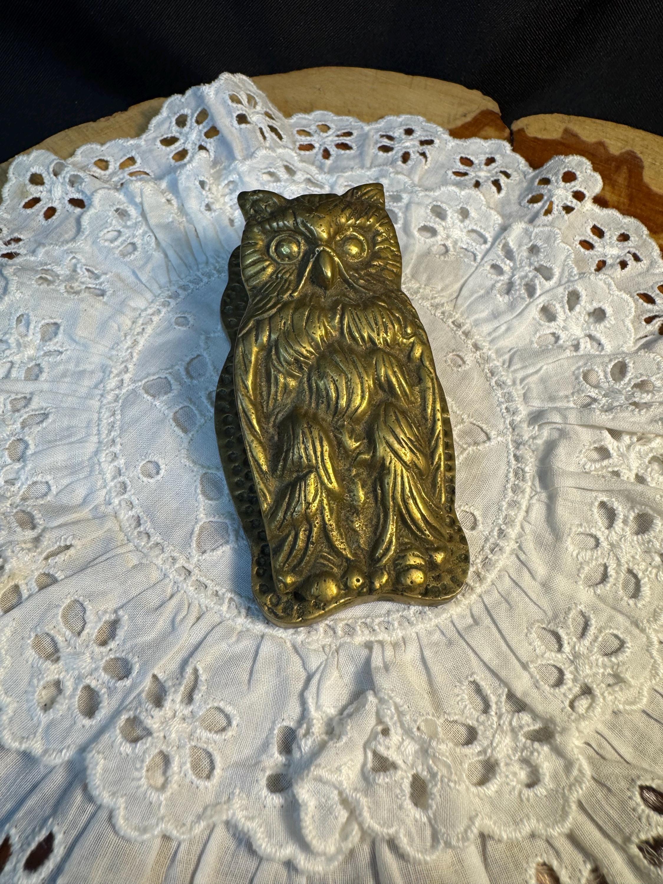 Vintage Brass Owl Letter Clip Paper Clip Memo Holder Desk Accessory Cottagecore Witchy Office Decor 