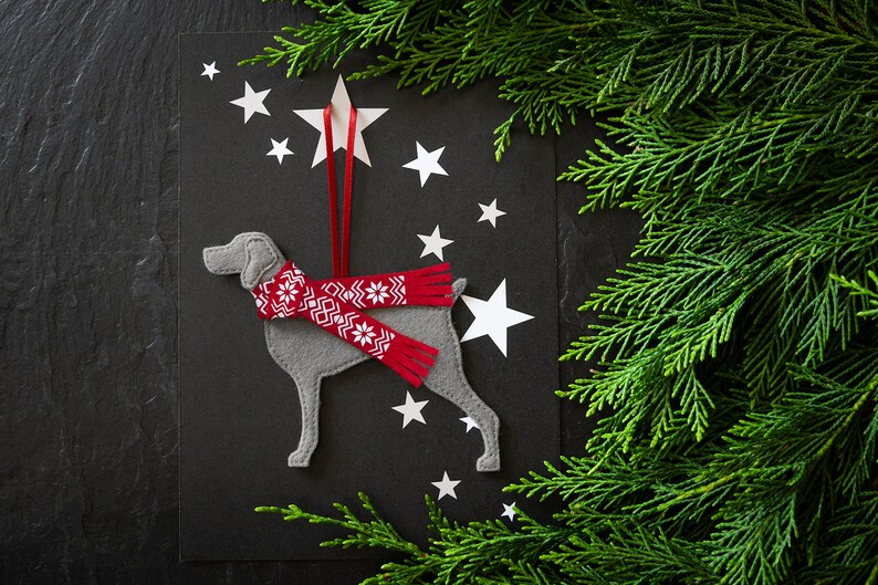 Personalised Weimaraner Dog Christmas Decoration, tree decoration GREY