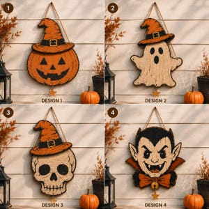 Spökdörrhängare, lapptäcke Halloween-skylt, rustik höstdekoration till verandan, vintagegotisk entrédekoration, söt läskig välkomstplakett