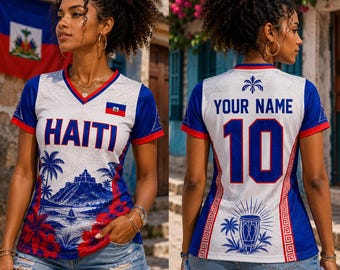 Camiseta de fútbol de Haití personalizada, camiseta de fútbol haitiana con nombre y número personalizados, ropa para aficionados adultos y jóvenes, regalo para él o ella.