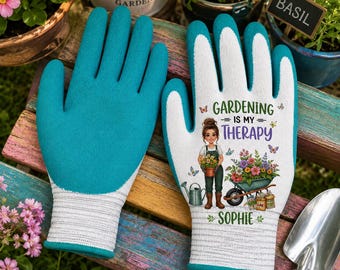 Personalized Garden Gloves, Custom Coated Grip Work Gloves, Protective Gardening Gear for Men Women, Gardener of the Year, Planting Gift