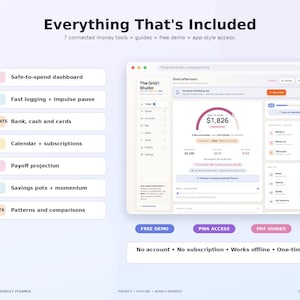 Peut inclure: Une interface de planificateur budg&eacute;taire num&eacute;rique intitul&eacute;e The GridX Studio, pr&eacute;sentant un tableau de bord de d&eacute;penses s&eacute;curis&eacute;es, sept outils financiers connect&eacute;s et des listes pour comptes, factures, dettes et objectifs. Inclut d&eacute;mo, acc&egrave;s PWA et guides PDF.