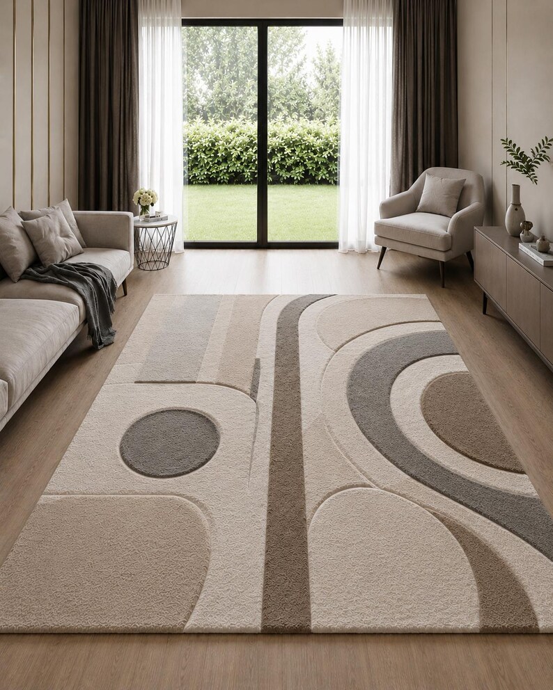 Hand Tufted Wool Rug, Modern Abstract Geometric Design, Living Room ...