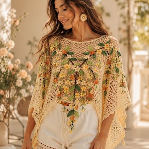 Golden Blossom Crochet Shawl Pattern | Floral Lace Wrap (PDF Download)