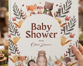 Libro de firmas para baby shower con temática de bosque / Álbum de fotos de recuerdo