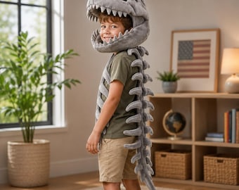 Moletom com Capuz de Pelúcia 3D com Esqueleto de Dinossauro – Fantasia de Fóssil Vestível, Moletom Confortável com Estampa de Osso de Dinossauro, Presente Kawaii com Moletom de Dinossauro