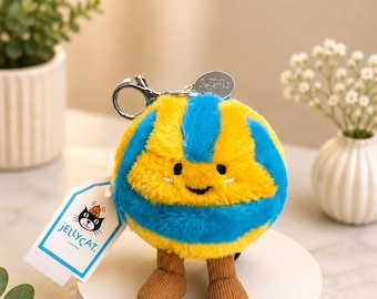Jellycat Amuseable Volleyball Plush Keychain, Cute Sports Stuffed Bag Charm with Soft Corduroy Feet, Gift for Volleyball Lovers