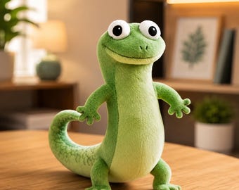 Lagarto de Pelúcia Verde Fofo | Réptil de Pelúcia Kawaii | Pelúcia Macia de Gecko de Desenho Animado | Presente Divertido para Crianças e Colecionadores