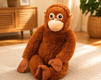 Pelúcia fofa de orangotango – Boneco de macaco de pelúcia macio, pelúcia kawaii de animal da selva, presente aconchegante para crianças, decoração de orangotango fofinha, brinquedo para berçário