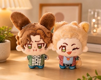 Conjunto de Pelúcias Kawaii de Anime de 10 cm – Miniaturas de Irmãos Fofos, Pelúcias Macias de Desenho Animado, Pequeno Presente Colecionável para Crianças e Fãs
