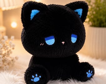 Gato de Pelúcia Kawaii Preto, Gatinho Gótico de Pelúcia Ultramacio, Brinquedo de Pelúcia Fofo, Decoração Estética para Quarto, Presente Aconchegante para Amantes de Gatos