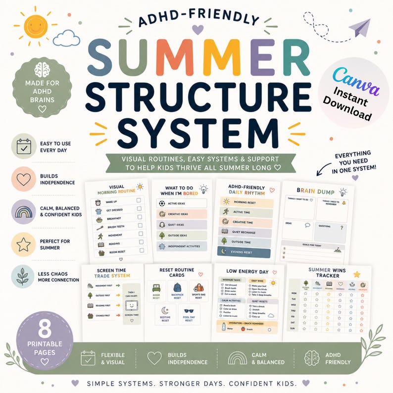 ADHD Summer Structure System for Kids | Visual Routine Bundle (digital ...