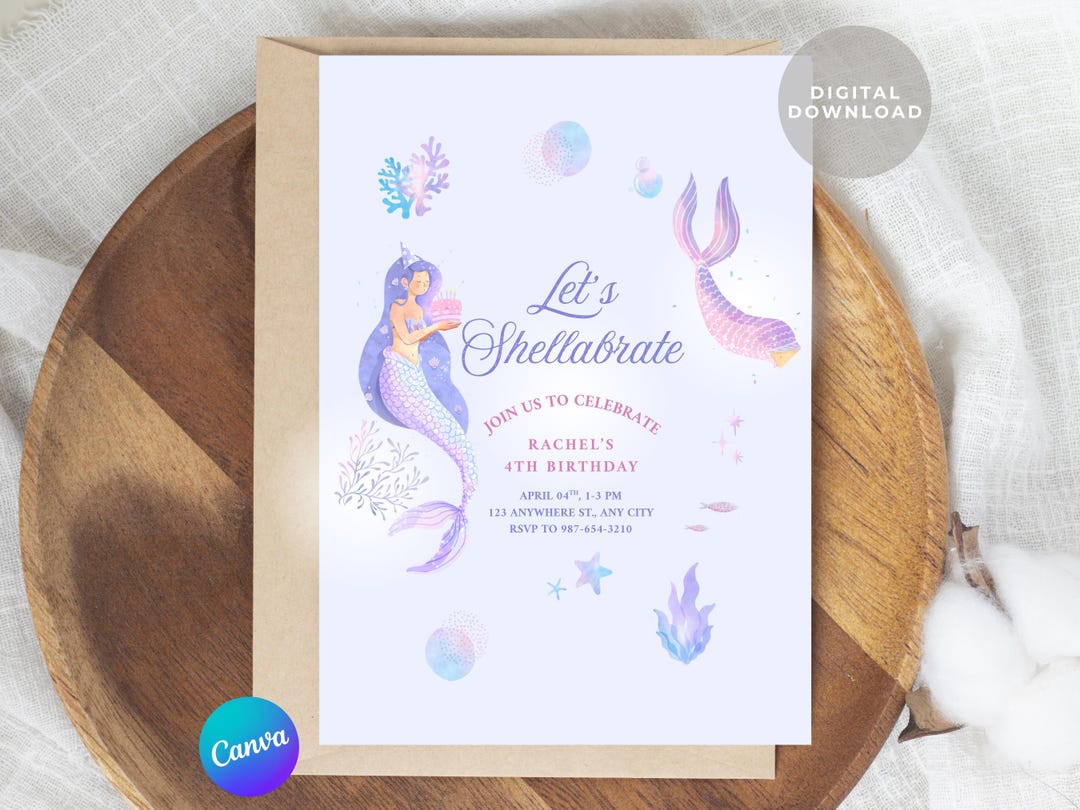 Let’s Shellabrate! Ocean/mermaid Pastel Birthday Invitation - Etsy