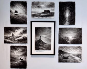 Dibujo a carboncillo personalizado a partir de una foto sobre papel khadi / Obra de arte original hecha a mano por encargo / A3 / A4 / Regalo personalizado