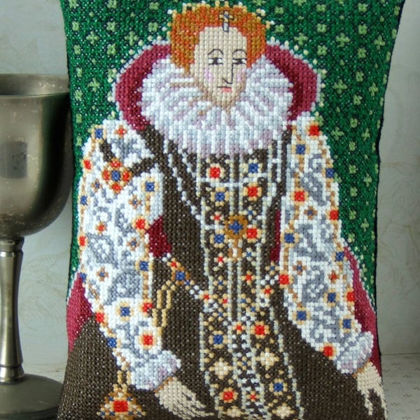 Elizabeth I Counted Cross Stitch Mini Cushion Kit, Sheena Rogers Designs