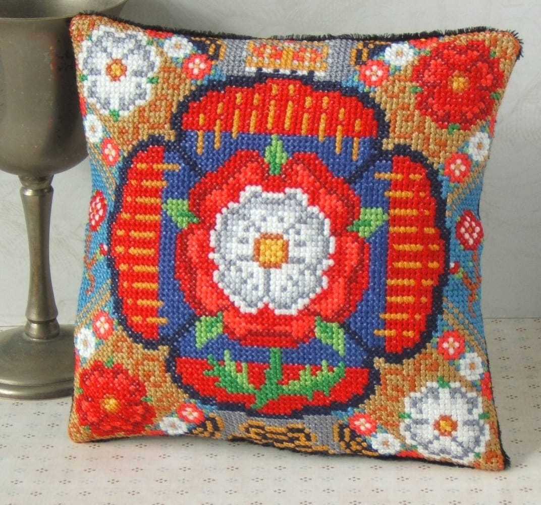 Tudor Roses Counted Cross Stitch Mini Cushion Kit, Sheena Rogers Designs