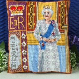 Queen Elizabeth II Tribute Counted Cross Stitch Mini Cushion Kit, Sheena Rogers Designs