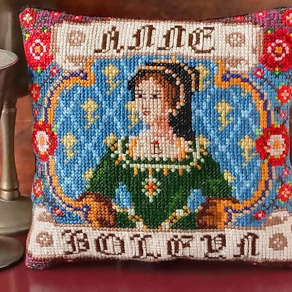 Anne Boleyn, plaque signalétique, kit de mini coussins au point de croix compté, Sheena Rogers Designs