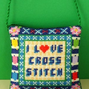 I Love Cross Stitch Counted Cross Stitch Hanging Decoration Kit, Sheena Rogers Designs