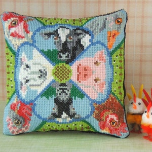 On the Farm Counted Cross Stitch Mini Cushion Kit, Sheena Rogers Designs