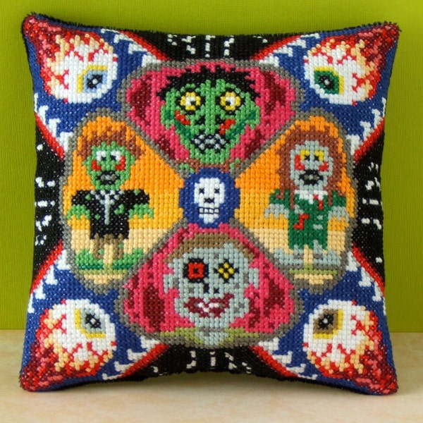 Zombie Invasion Counted Cross Stitch Mini Cushion Kit, Sheena Rogers Designs