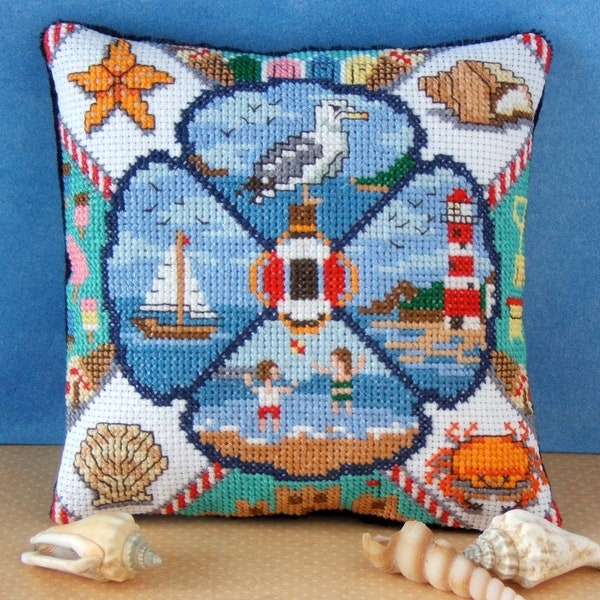 Beside the Seaside Counted Cross Stitch Mini Cushion Kit, Sheena Rogers Designs