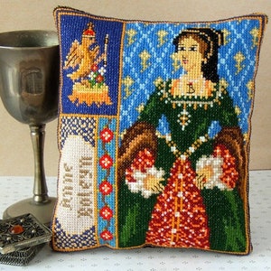 Anne Boleyn Triptych Counted Cross Stitch Mini Cushion Kit, Sheena Rogers Designs