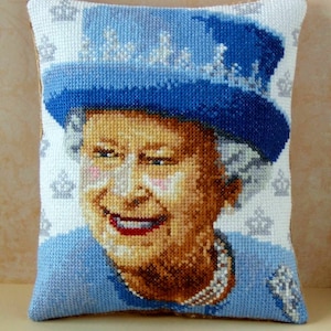 Queen Elizabeth II Counted Cross Stitch Mini Cushion Kit, Sheena Rogers Designs